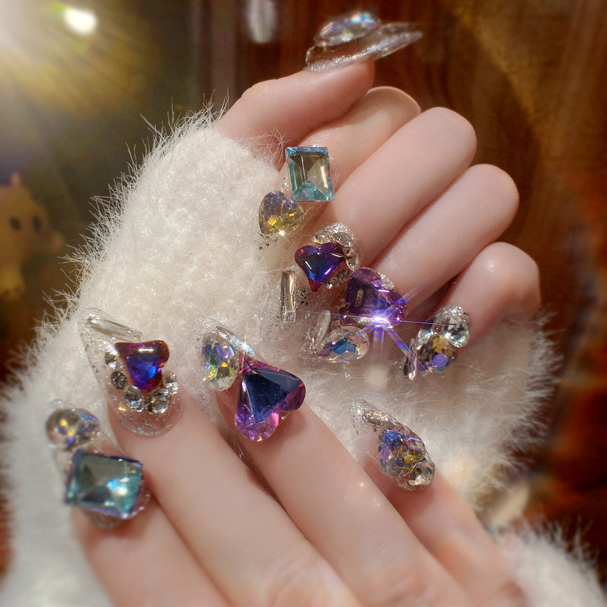 Fashion  nail Handmade Manicure Wear Nail Ins Advanced Pure Desire Wind Rhinestone Nail Patch Wear Nail Diamond Nail Stickers U11