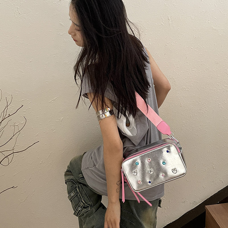 Dopamine Bag Free shipping Tattoo Popular dopamine contrasting color trend camera bag new women's bag fashion letter color block splicing small square bag messenger bag
