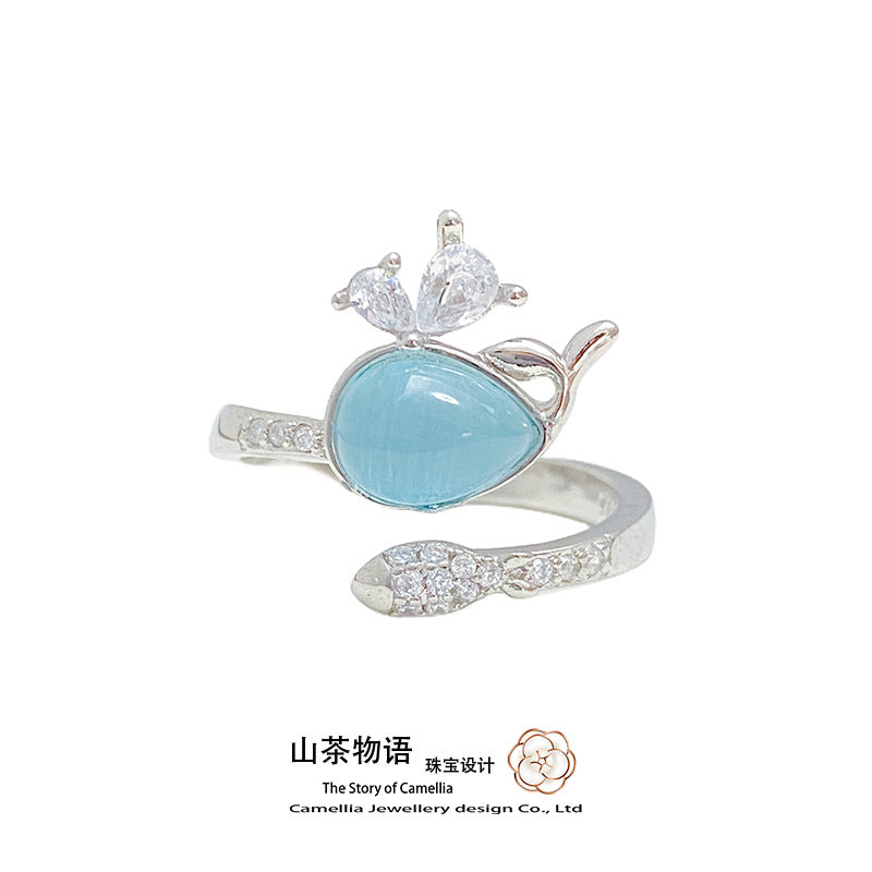 Camellia星河小众设计新款套装 镀金微镶绿松石梦幻蓝小鲸鱼项坠