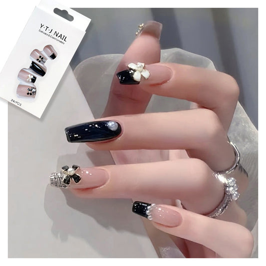 Fashion  nail Autumn and Winter Classic Style Minimalist Bowknot Finished Nail Beauty Wear Fake Nails Removable Nail Tip Wear Armor X97