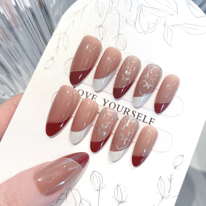 Fashion  nail European and American Wear Nail Polish French Detachable Glitter Fake Nail Patch Wear Nail Wearable Nail Patch A64