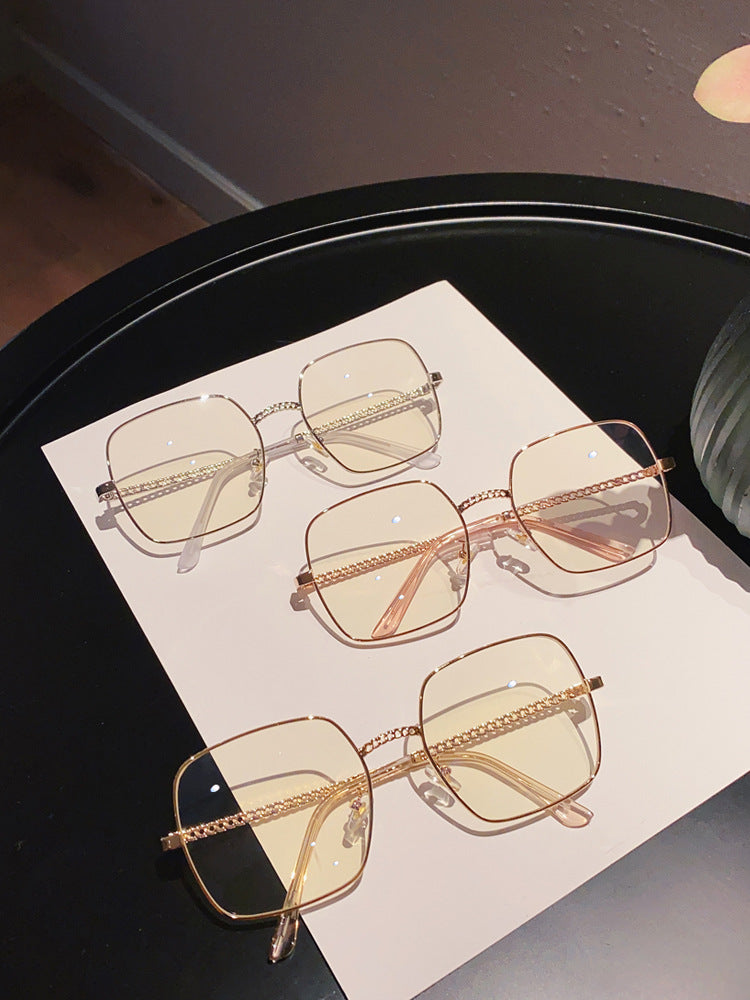 Women's fashion glasses新款方形镂空金属链条平光镜韩版方形眼镜框女