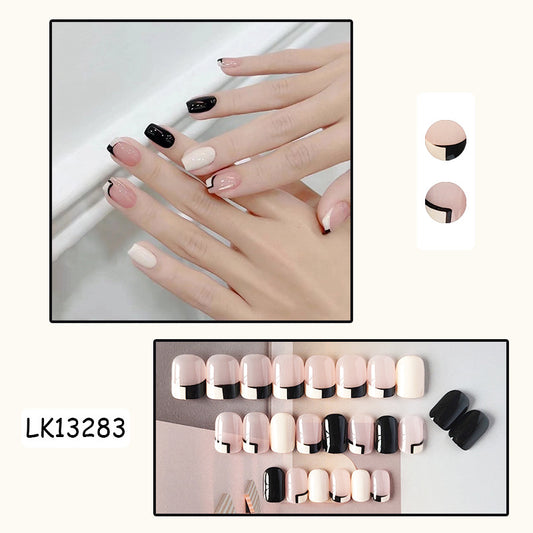 黑白极简穿戴甲线条指甲贴片法式美甲片 nails假指甲美甲成品甲片
