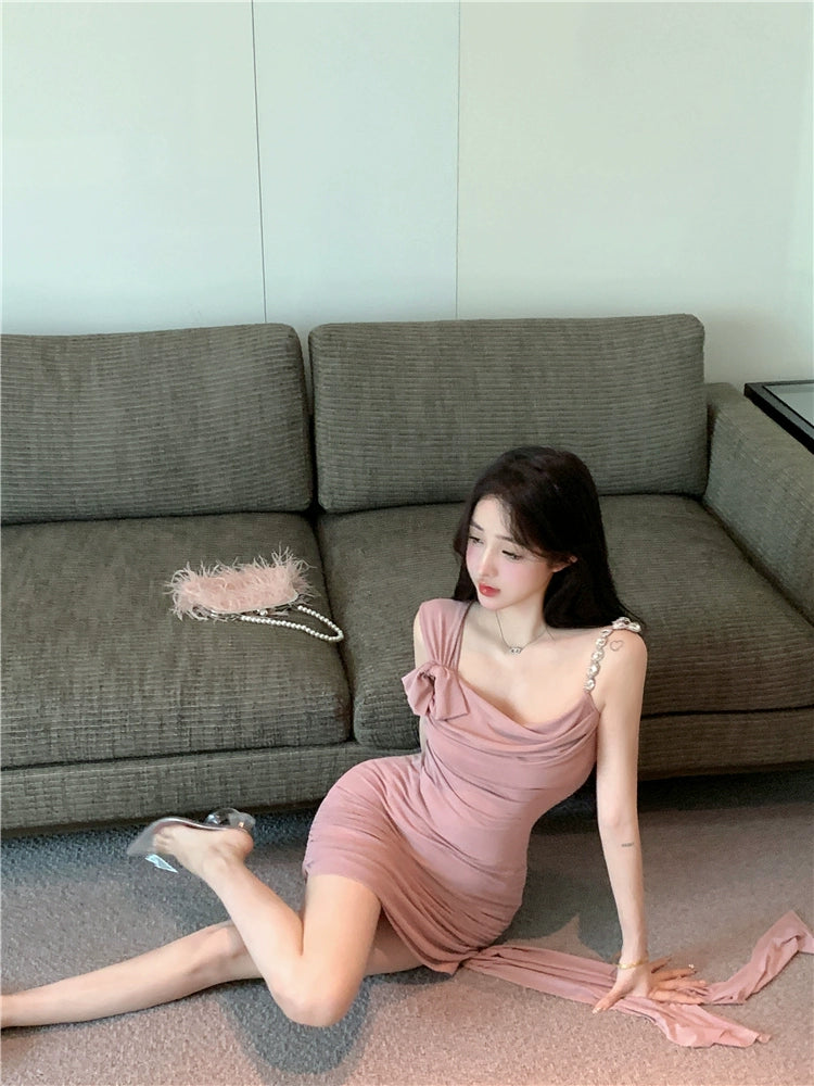 Fashion women's wear Pure Desire Pink Sling Dress Women's Spring and Summer Elegant Sexy Sweet Hot Girl Slim Hip Skirt Small Dress