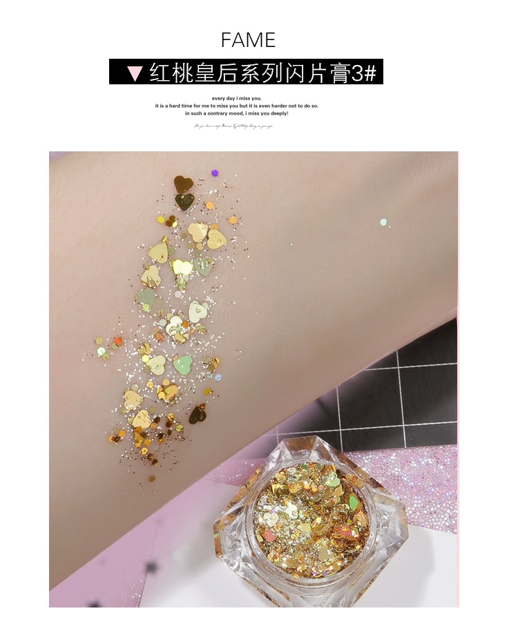 买二送一网红美甲亮片眼影盘啫喱膏免胶水面部星星舞台演出闪光亮粉