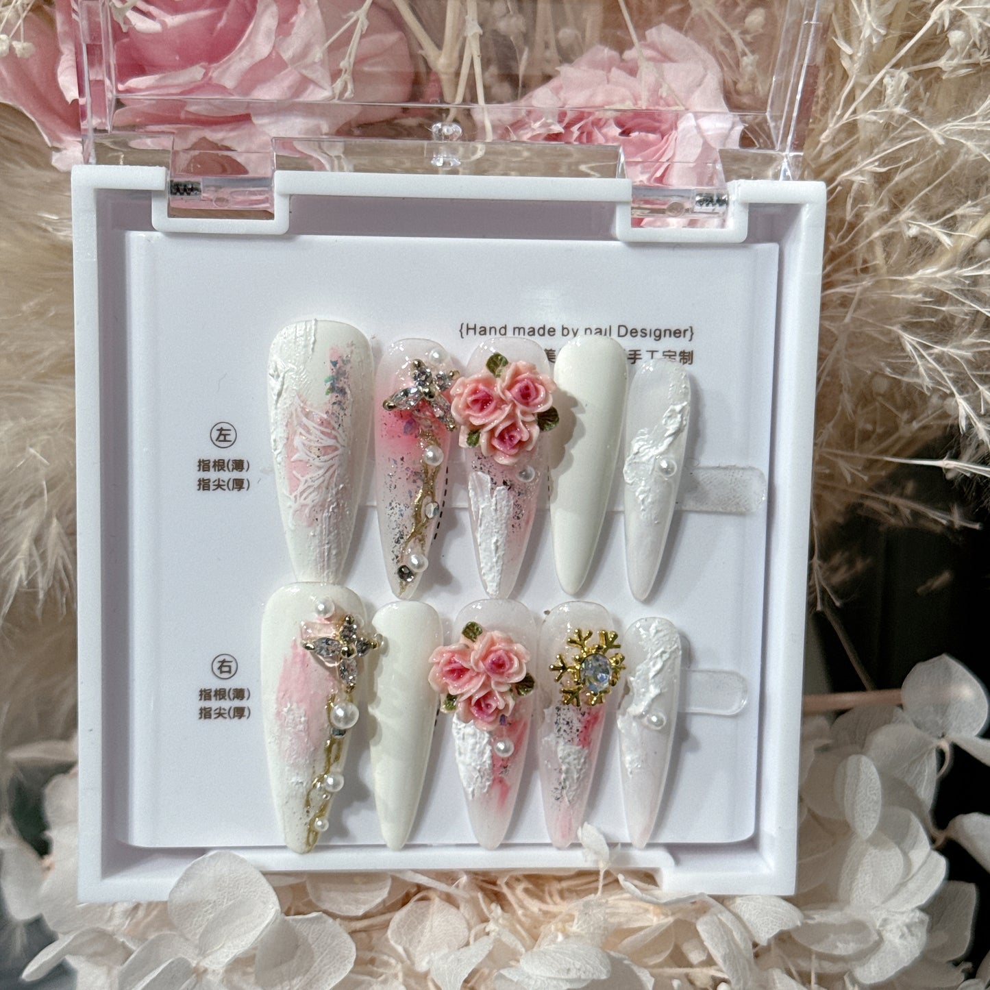 Original Handmade Manicure Sansheng Sanshi Miles Peach Blossom Famous Words of Flowers I Love Nail Patch Finished Product
