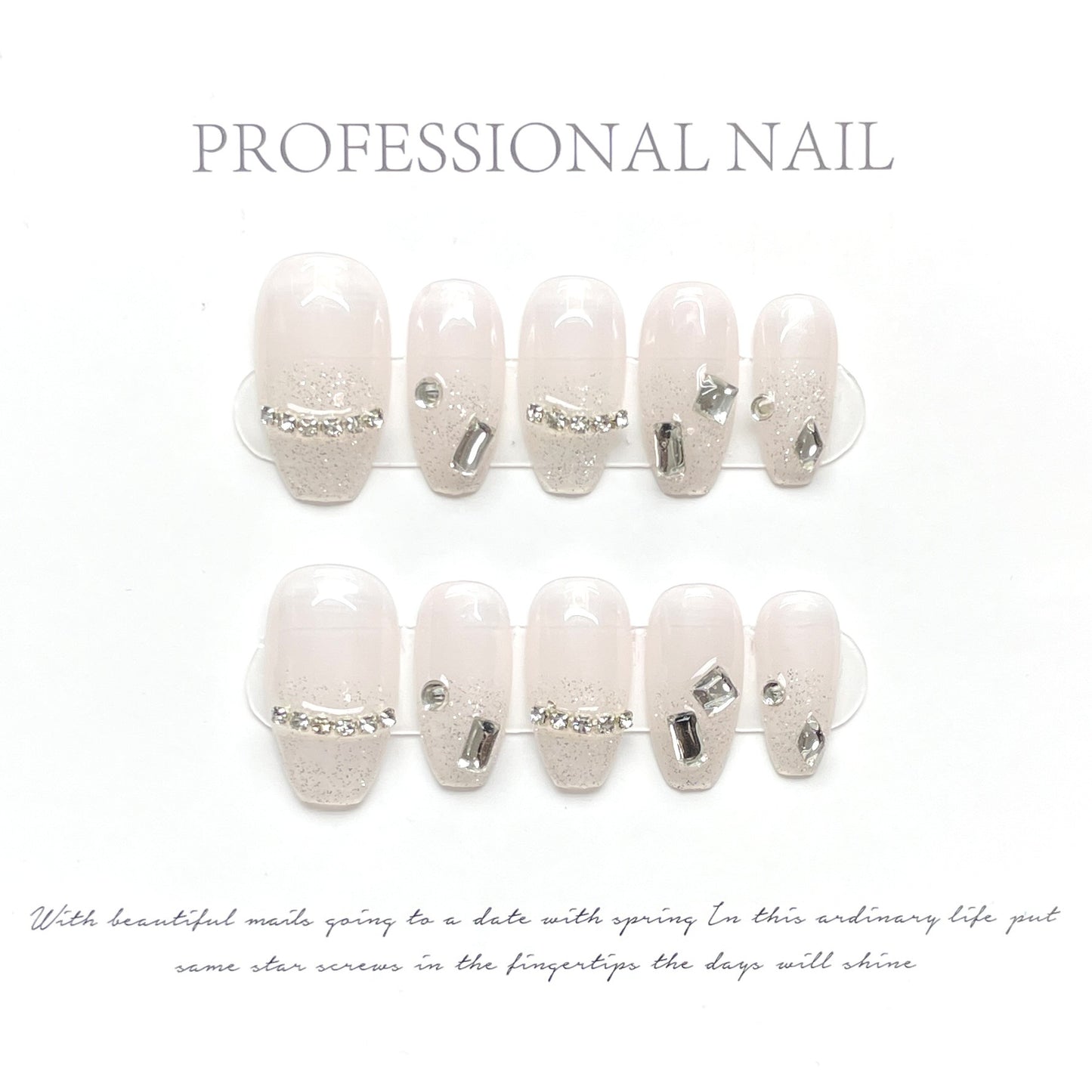 (Hand-Made Nail) Spring Full Garden Micro Carving Handmade Nail Painting Peony Princess Style White High-Grade Mid-Length Detachable