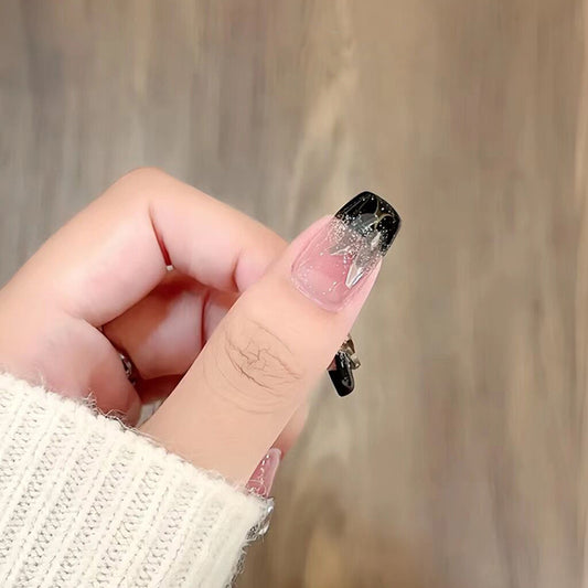 酷黑爆闪穿戴甲酷风指甲贴片光疗美甲片半手工假指甲暗黑美甲贴
