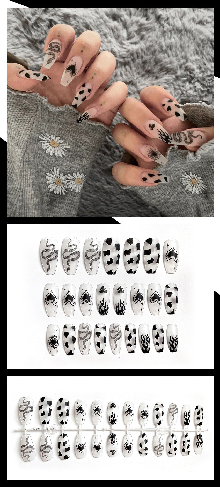 Fashion  nail Wear Armor Nail Stickers Nail Patch Fake Nails Removable Dark Snake Ballet Armor Nail Sticker X32