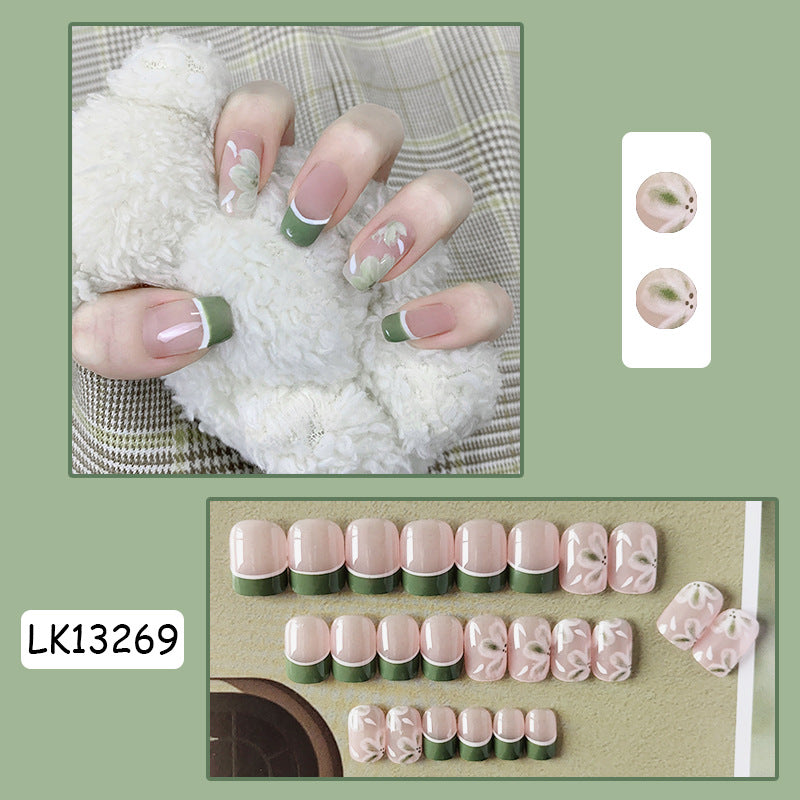 苔痕上阶绿穿戴甲夏日指甲贴片花花美甲片假指甲美甲贴片成品甲片
