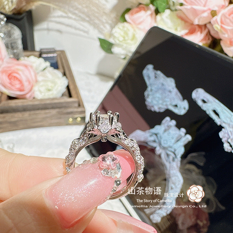 Camellia星河设计手捧花在逃公主系列戒指女 镀金仿真钻少女婚戒