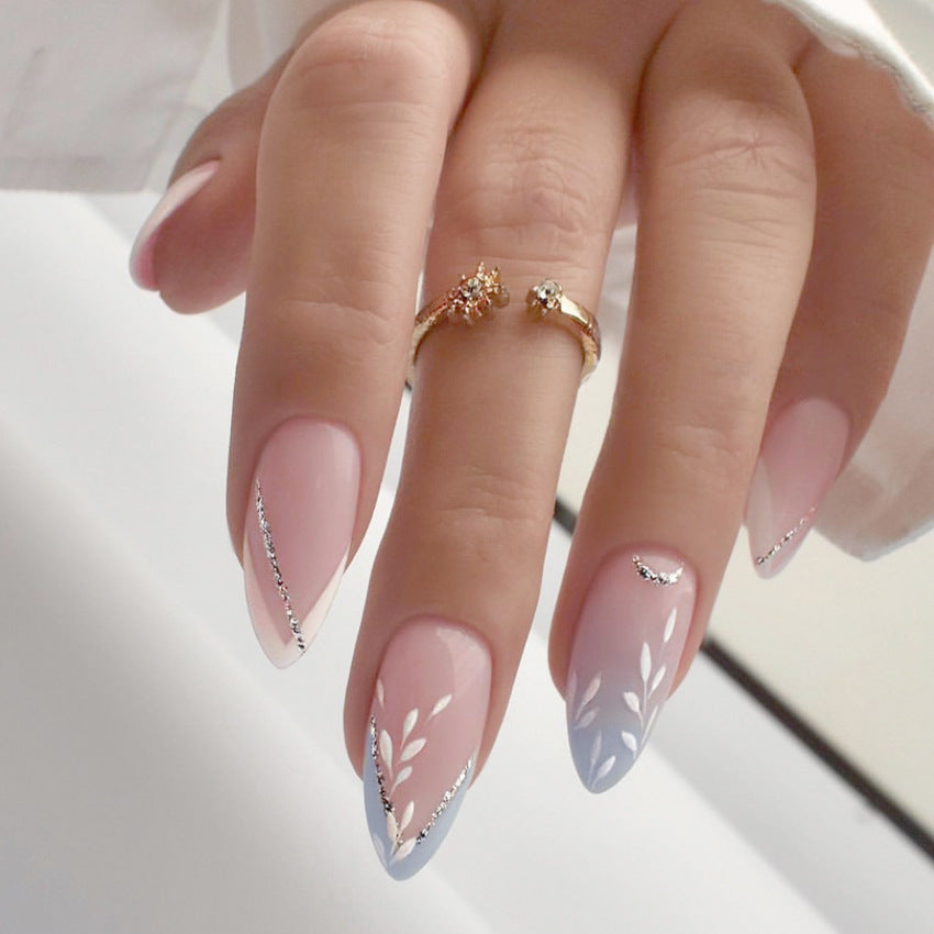 Fashion  nail European and American Wear Nail Polish French Gradient Milky White Blooming Source Wear Nail Wearable Nail Patch W20