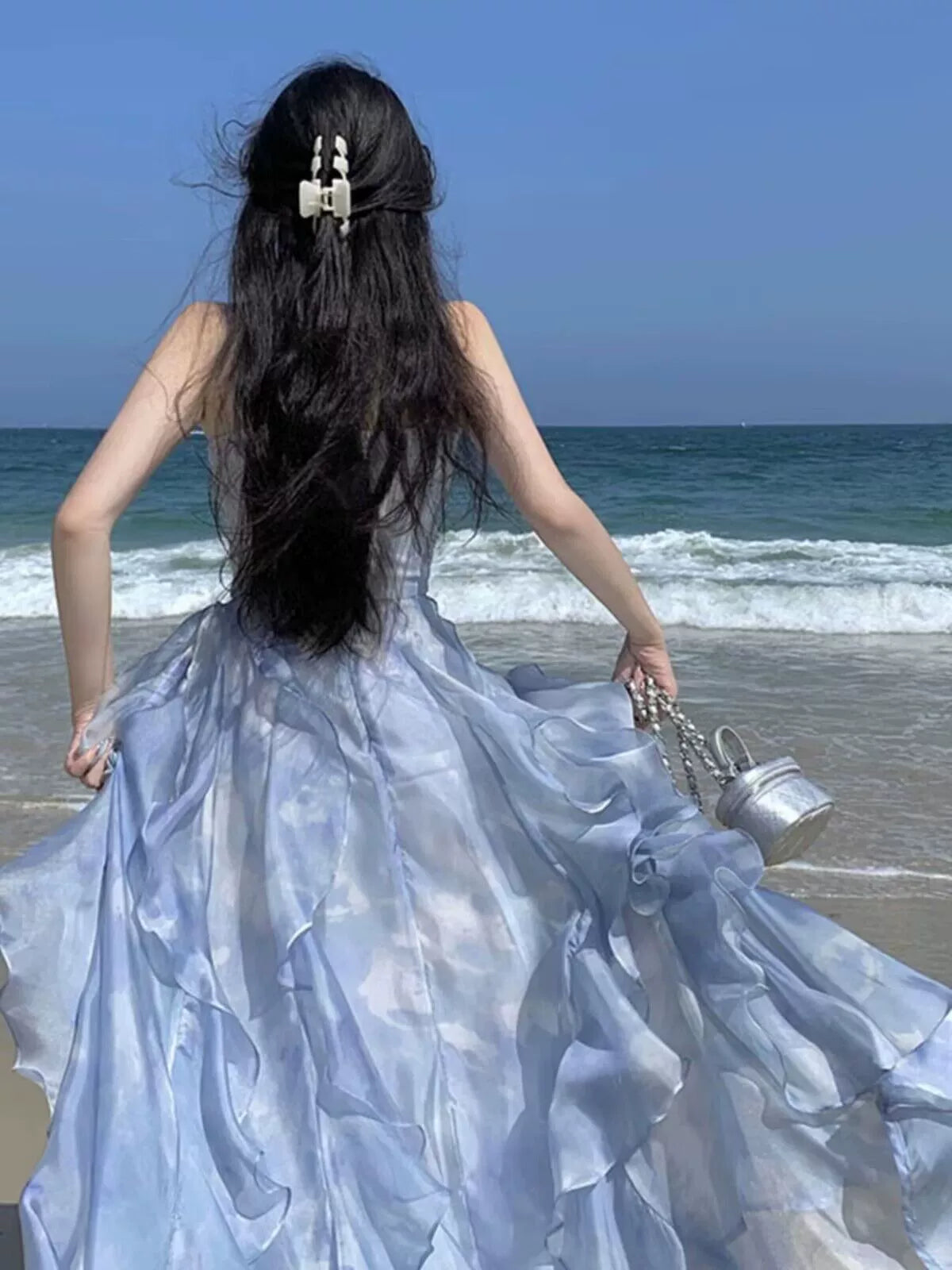 Fashion women's wear French Style Design Niche Sling Dress Women's Seaside Vacation Beach Dress Sunset Fairy Dress Flounced Skirt
