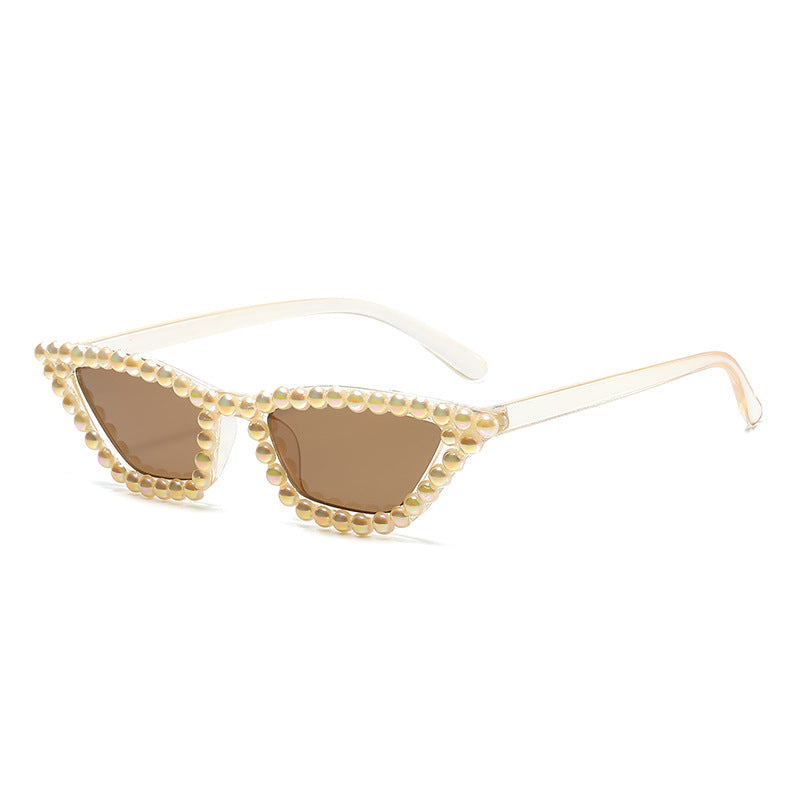 Women's fashion glasses 新款镶珍珠猫眼太阳镜跨境时尚华丽女士舞会眼镜欧美炫酷拍照墨镜
