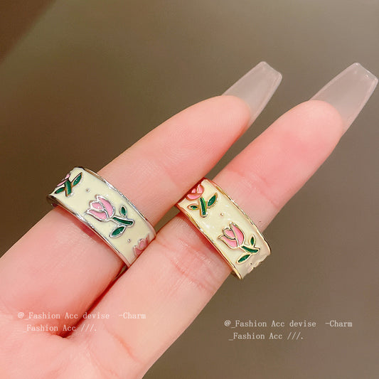 真金电镀滴油花朵开口戒指港风甜美百搭食指戒复古时尚手饰批发