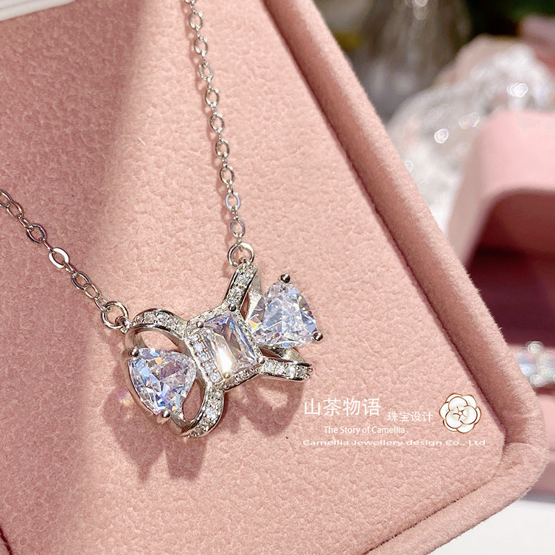 Camellia超仙设计蝴蝶结宝石套装 设计师klsdi镀金镶锆阿斯切项链