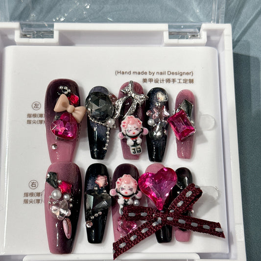 Handmade Wear Hot Girl Cute Big Bow Sister Detachable Nail Patch