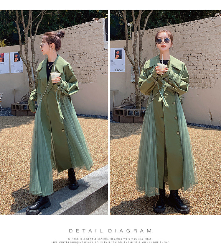 Fashion women's wear A Large Number of in Stock 2024   Purpleflower Holly Leaf Spring and Autumn Trench Coat Women's French Mesh Stitching Casual Temperament Coat