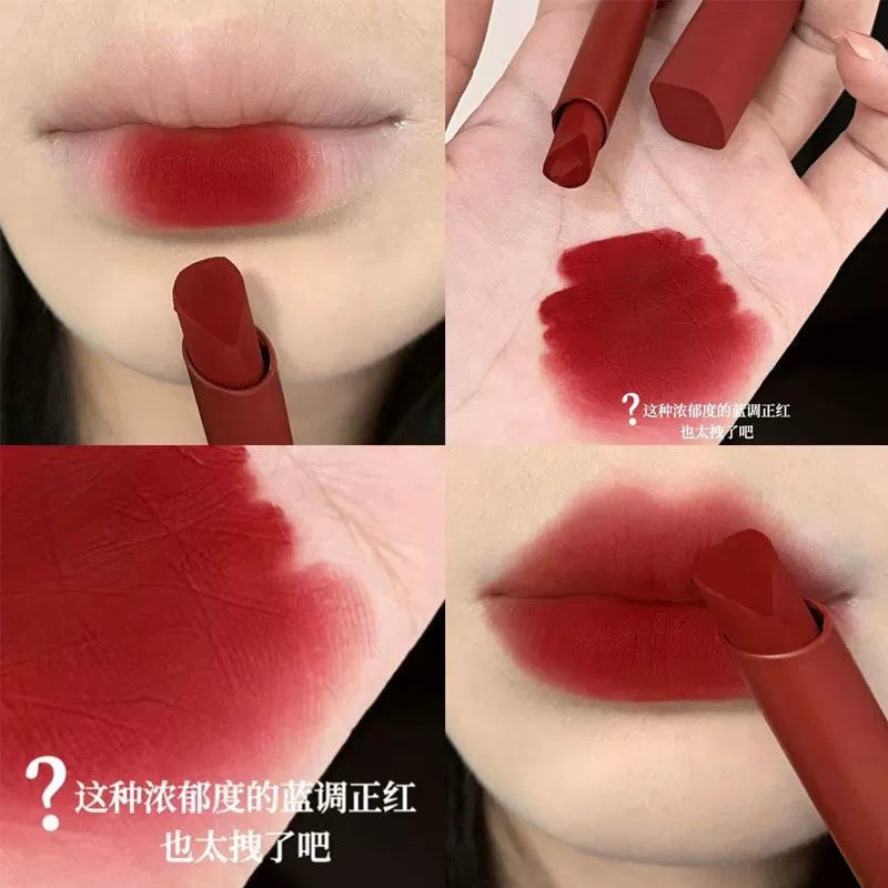 橄榄皮显白~磨砂壳雾面口红哑光丝绒口红唇泥学生素颜纯欲蓝调正红色