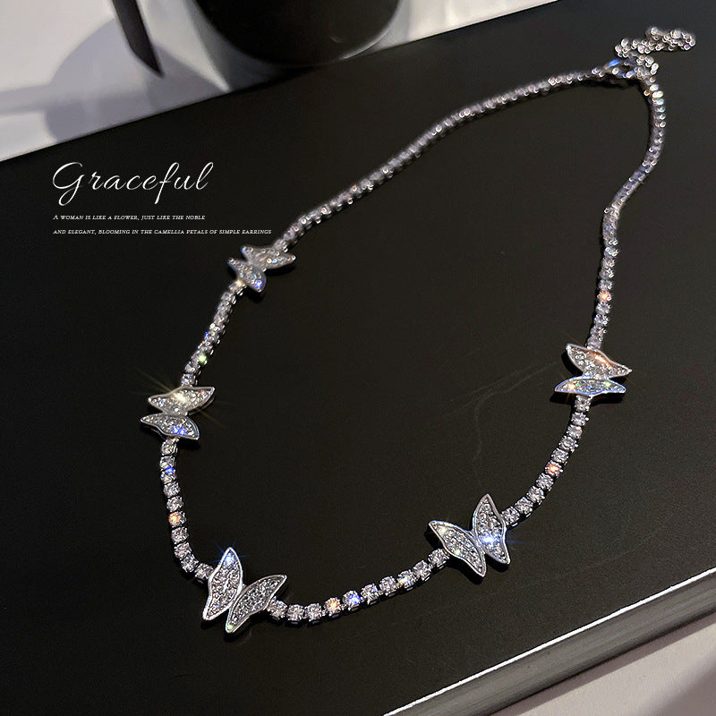 韩国ins风满钻蝴蝶项链网红甜美小清新颈链简约设计个性潮项饰女