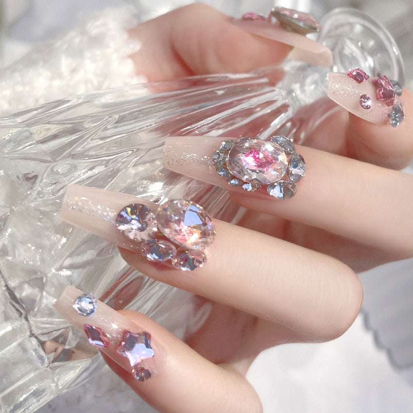 Fashion  nail New Nail Beauty Wear Nail Ins Advanced Pure Desire Wind Rhinestone Nail Patch Wear Nail Diamond Nail Stickers U6