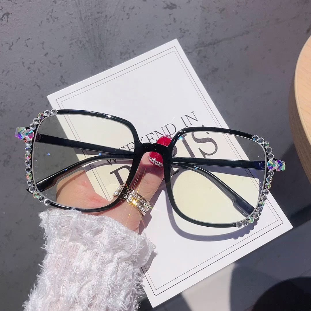 Women's fashion glasses 定制加工水钻防蓝光辐射眼镜女抗疲劳眼睛素颜显瘦显脸光镜韩版潮