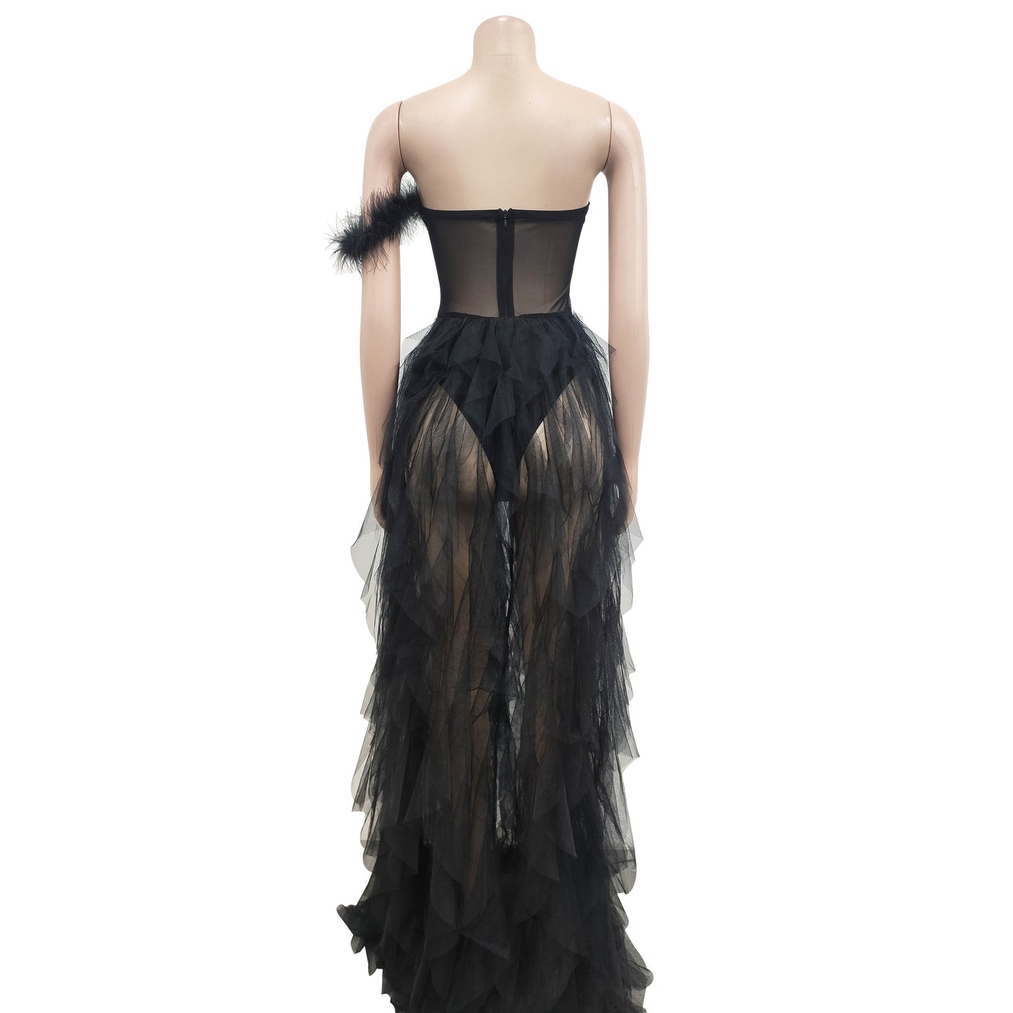 Fashion women's wear X6223 Cross-Border  Fashion Women's Wear Solid Color Sleeveless Chest Wrap Mesh Long Dress Dress