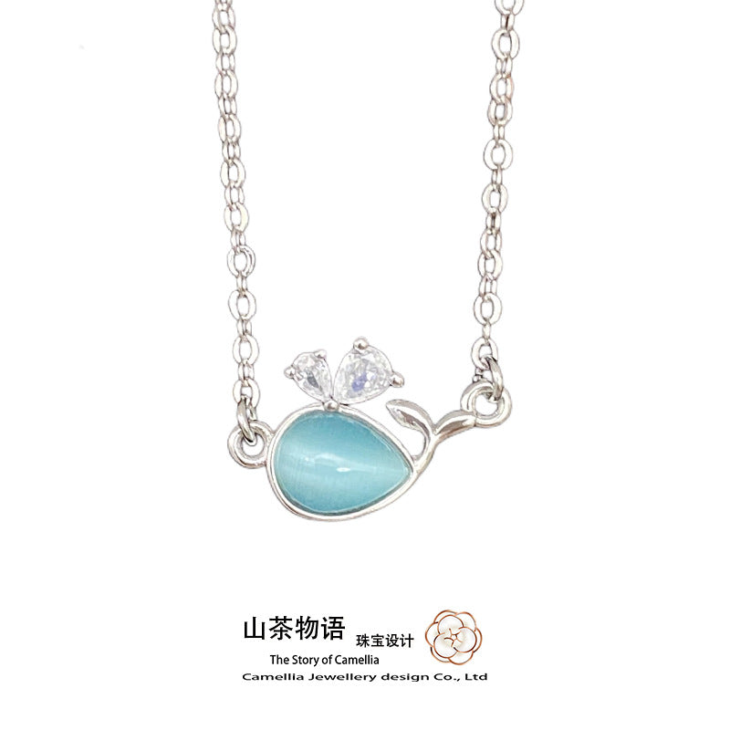 Camellia森系小巧可爱蓝色小鲸鱼套装 甜美淑女彩宝韩版萌系颈链