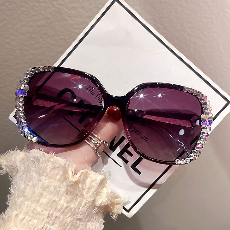 Women's fashion glasses 2023欧美新款偏光水钻太阳镜ins防晒防紫外线墨镜女大脸显瘦带钻