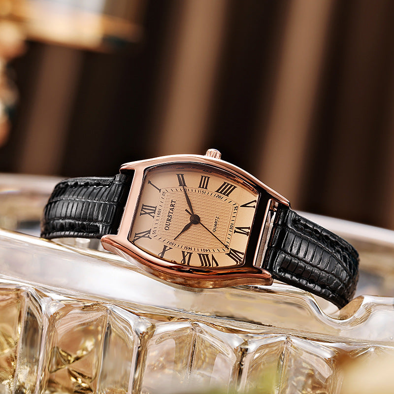 Fashion women's watchFactory Direct Sales Retro Watch Women's Wholesale Hot Cross-Border Live Broadcast Tonneau Quartz Belt Watch Women's Watch