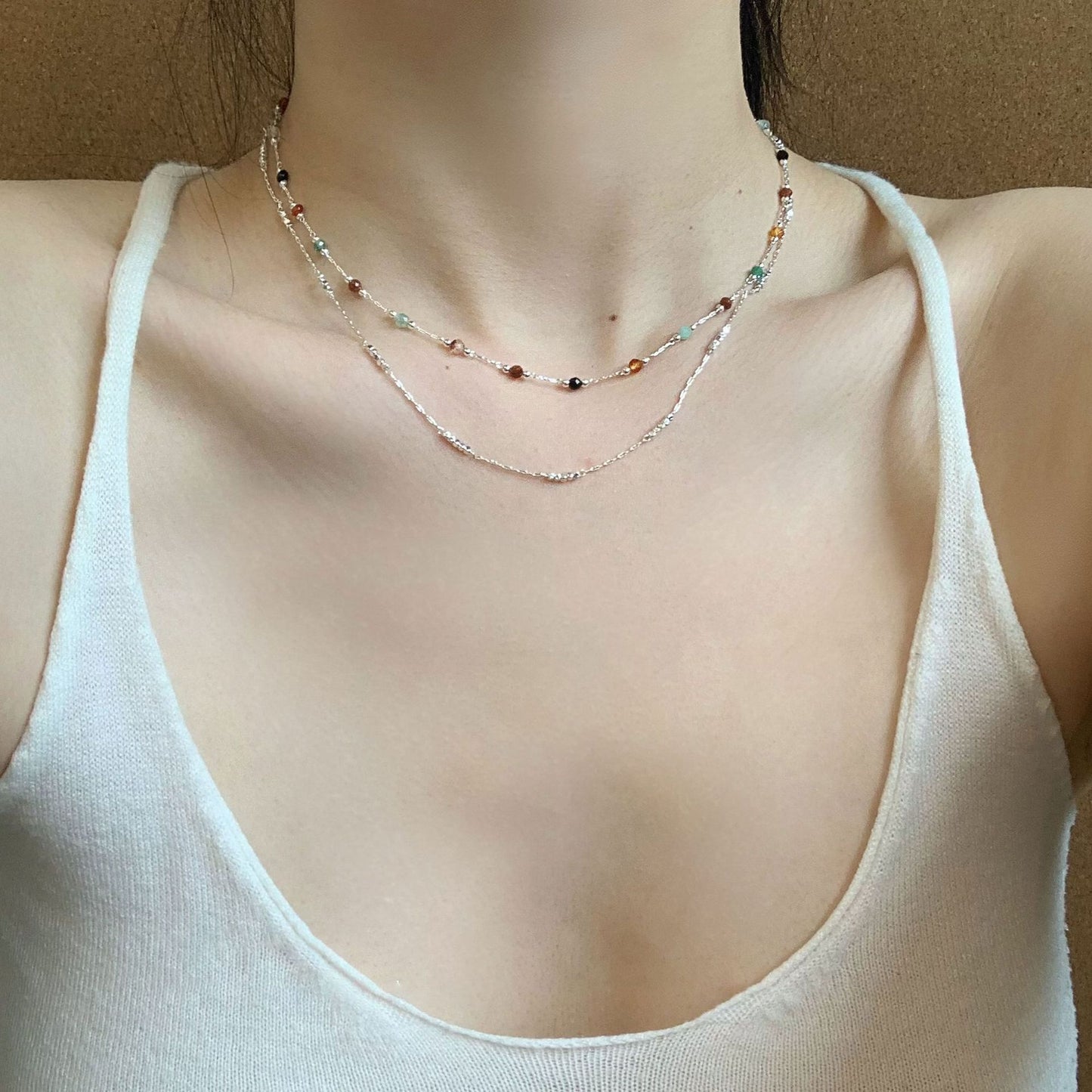 彩色水晶碎银项链发饰时尚轻奢高级感锁骨链小清新百搭项饰批发女