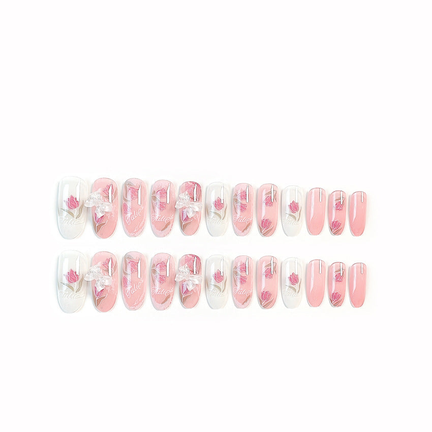 Fashion  nail Wearing Nail Internet Celebrity Popular Girl Bow Fake Nails Wholesale Nail Stickers Detachable Finished Product New X79