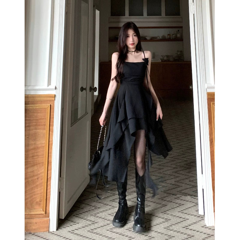 Fashion women's wear plus Size Women's Clothing Black Camisole Dress Women's Summer Sexy Skirt Plump Girls Covering Belly Thin Irregular A- line Skirt
