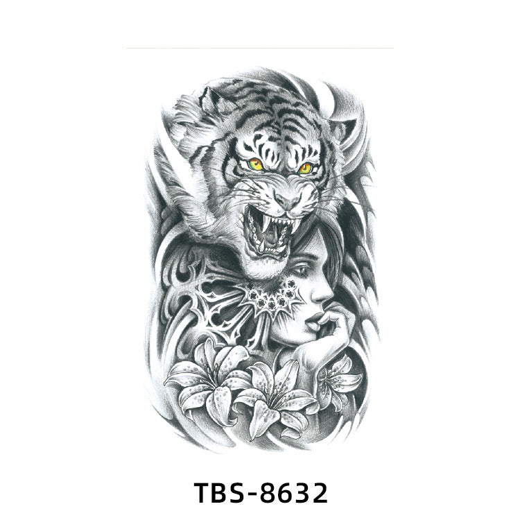 Free shipping Tattoo New Wholesale Small Flower Arm Waterproof Tattoo Sticker Half Sleeve Arm Back Color Animal Skull European and American Tattoo Sticker Paper