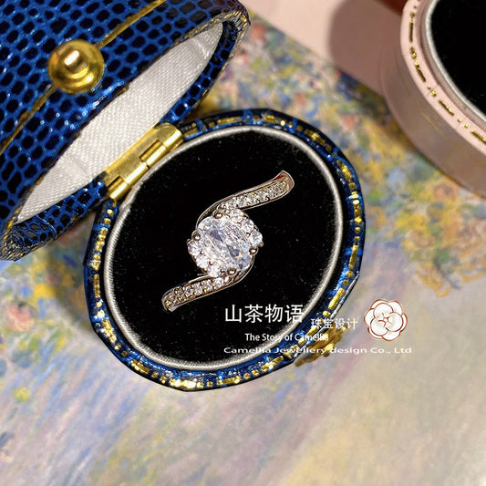 Cameliia直播原设爆款活口戒指 镀金四爪镶0.5Ct锆仿莫桑简约指环
