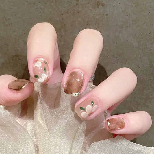 Fashion  nail Nail Sticker Short Wear Armor Nail Stickers Fake Nails Flowers Nail Sticker French Wear Armor A6