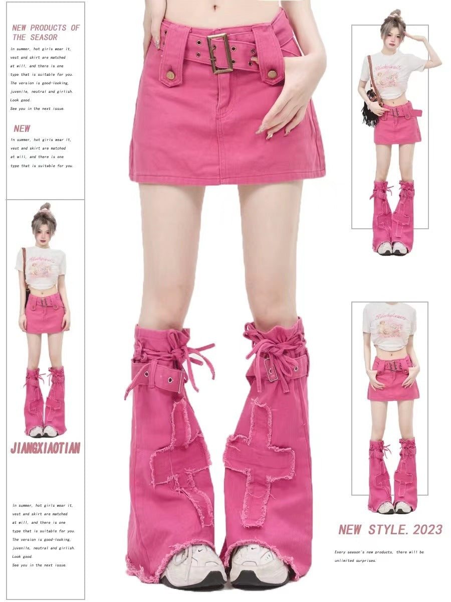 Free shipping  dopamine sweet cool wind fried street pink leg cover jeans cover women's summer new thin legs Mori outer wear pants