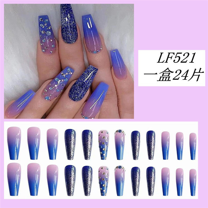 Press on nails渐变点钻芭蕾甲穿戴甲欧美长款美甲甲片穿戴甲批发
