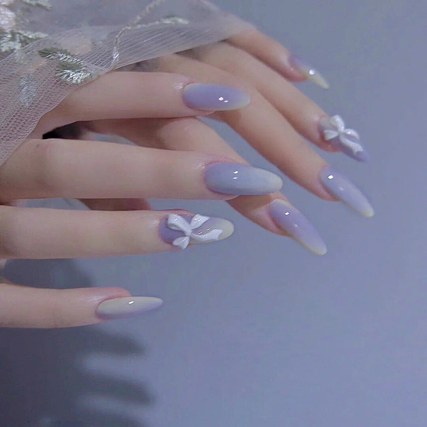 Fashion  nail Wearing Nail Nail Stickers Nail Patch Fake Nails Detachable Bow Purple round Head Nail Sticker X27