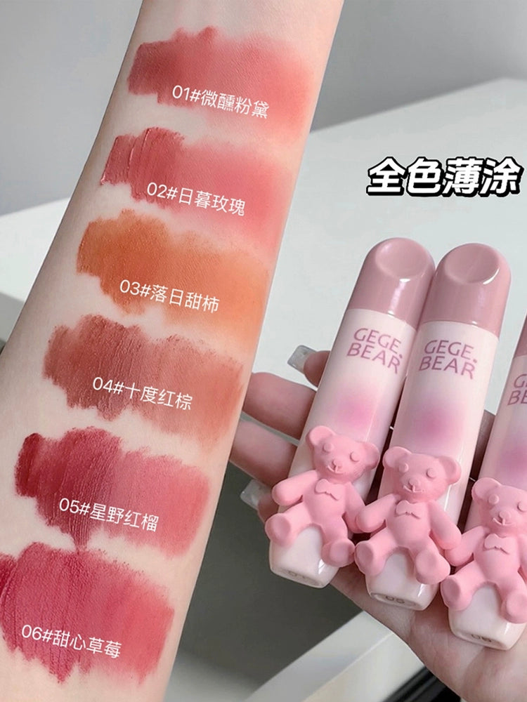 立体小熊口红唇釉丝绒哑光雾面口红防水不脱色柔雾唇釉