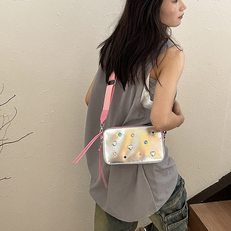 Dopamine Bag Free shipping Tattoo Popular dopamine contrasting color trend camera bag new women's bag fashion letter color block splicing small square bag messenger bag