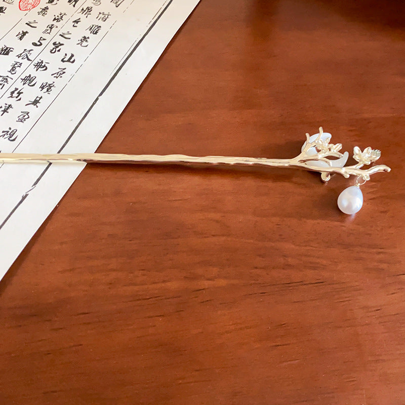 头饰发簪新中式月亮花朵珍珠发簪复古小众气质盘发发杈古风百搭发饰批发女