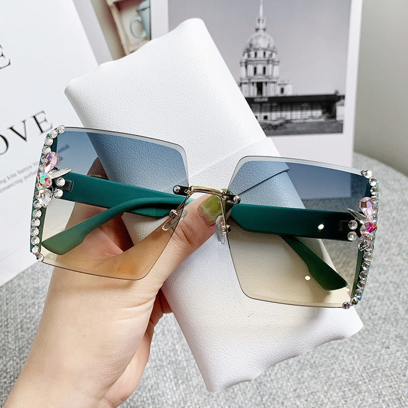 Women's fashion glasses 大框切边方框墨镜女闪粉满天星高级感休闲百搭女士太阳镜防紫外线