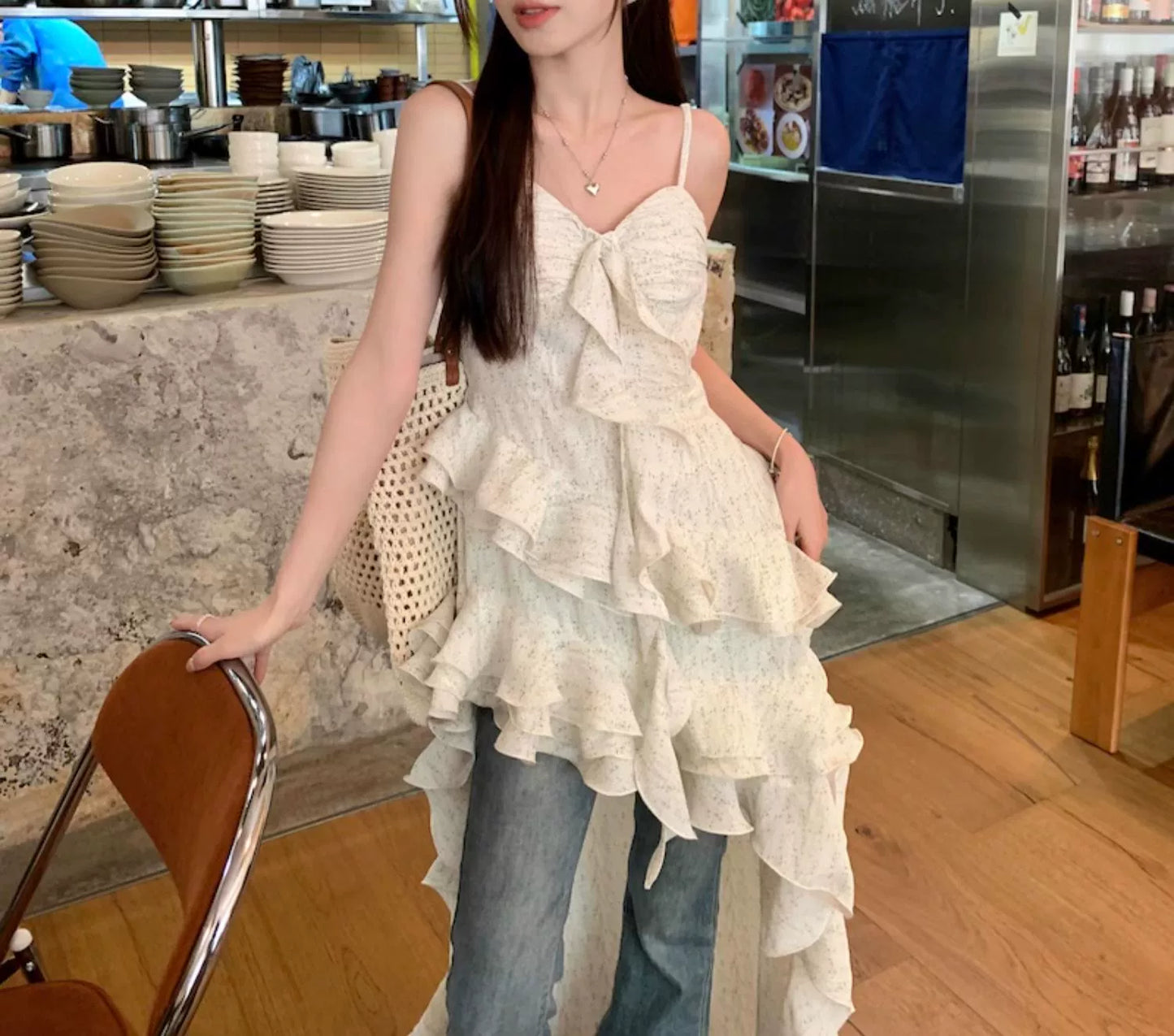 Fashion women's wear Tea Break French Irregular Ruffled Floral Strap Dress Women's Summer High-Grade Sense Beautiful Seaside Vacation Dress