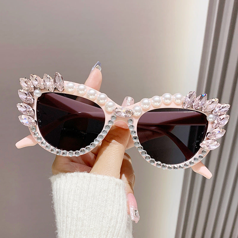 Women's fashion glasses 跨境新款镶钻太阳镜 欧美时尚网红ins水钻眼镜个性嘻哈珍珠墨镜女