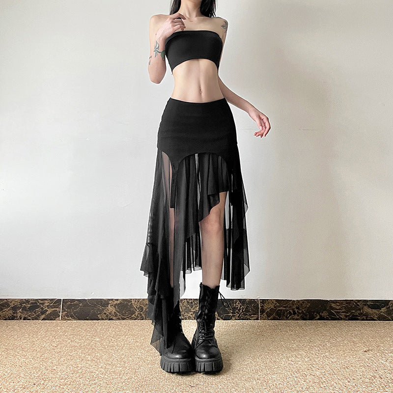 Free shipping  summer new women's clothing solid color slim fit street fashion high waist irregular skirt women dress