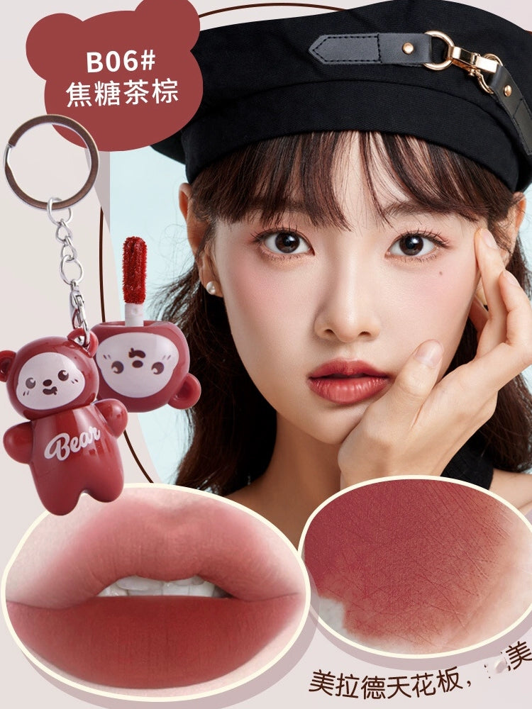 可爱卡通钥匙扣口红唇泥显白雾面口红平价学生秋冬小众品牌持久易上色