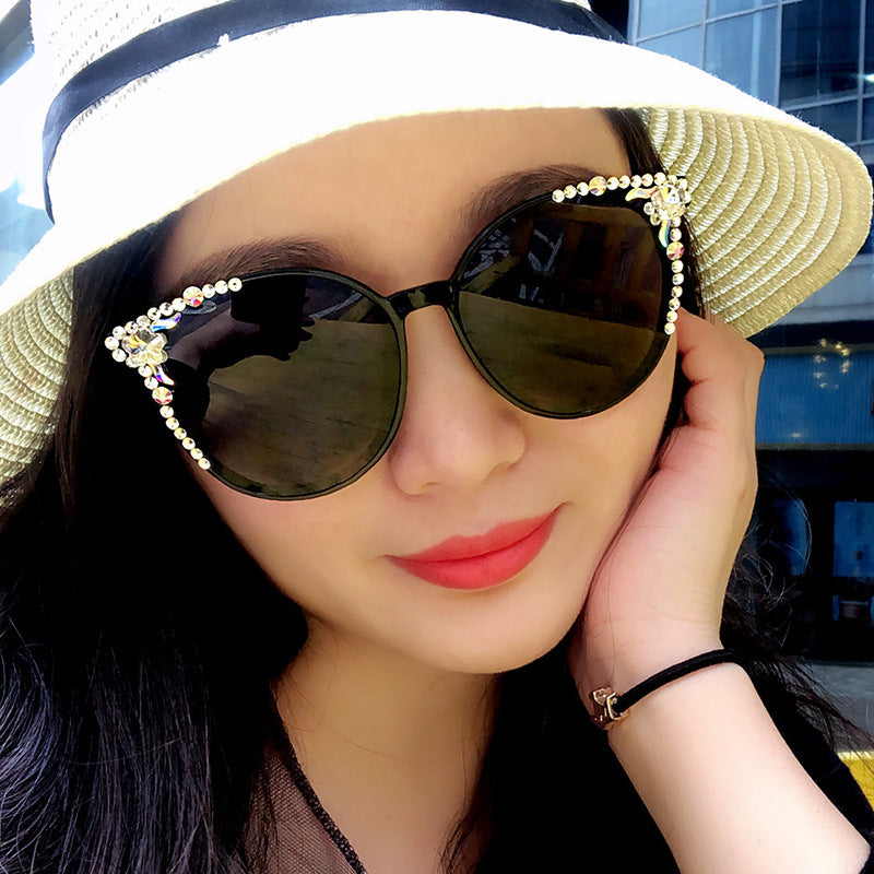 Women's fashion glasses新款GM太阳镜女明星同款网红韩版偏光眼镜圆脸潮镶钻墨镜女
