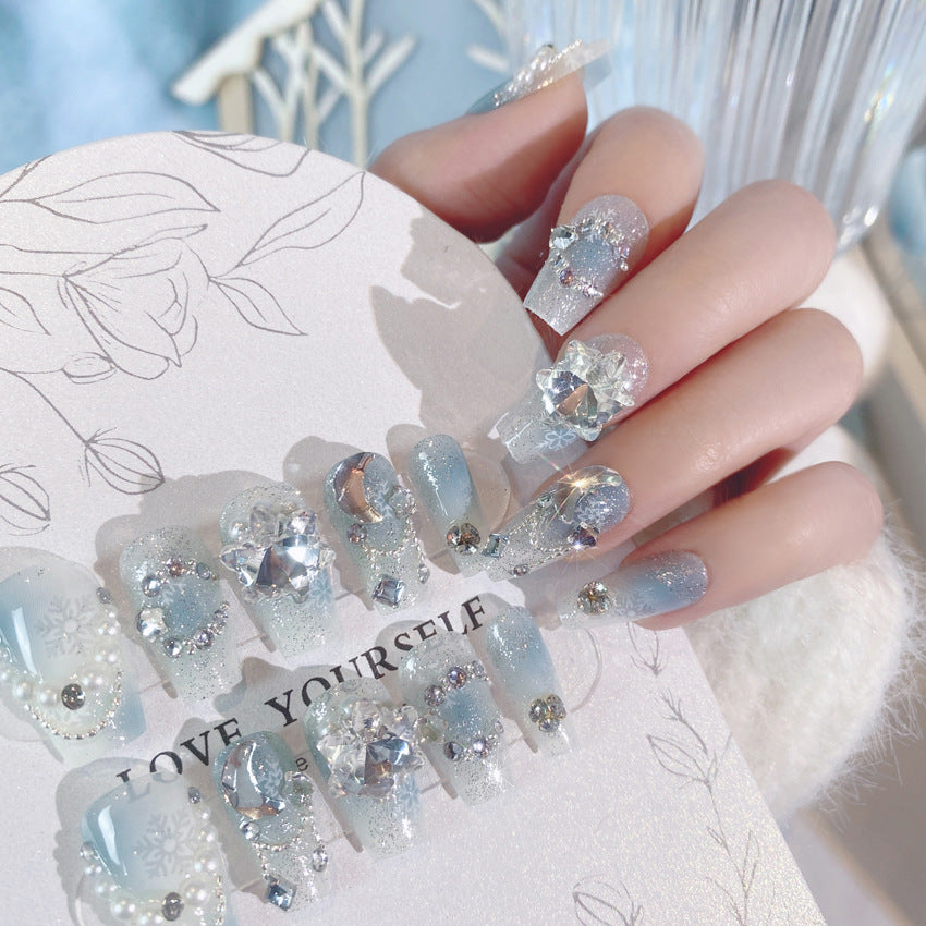 Fashion  nail Christmas New Year Snowflake Diamond Rhinestone Nail Stickers Nail Patch Removable Nail Tip Wear Finished Nail Beauty U16