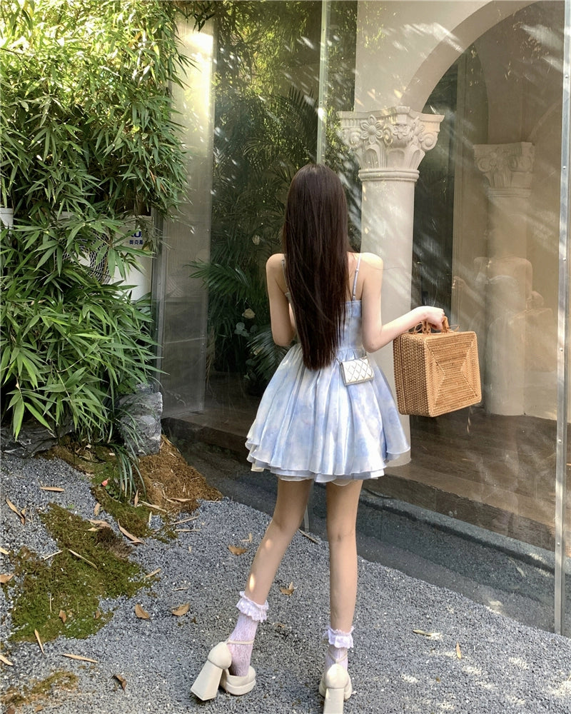 Fashion women's wear Tea Break French Style Fishbone Sling Dress Fairy Birthday Dinner Suit Disney Princess on the Run Bubble Skirt